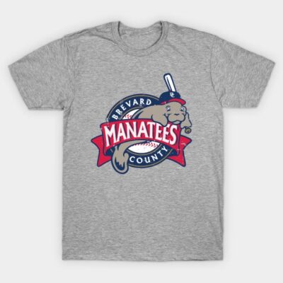 Heather gray t-shirt featuring Brevard County Manatees baseball logo, casual cotton blend, sporty design.