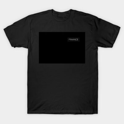 Black t-shirt with "Finance" text design, casual style, made from soft cotton, ideal for everyday wear.