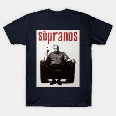 Navy blue t-shirt featuring "The Sopranos" graphic print, casual style, perfect for fans, 100% cotton material.