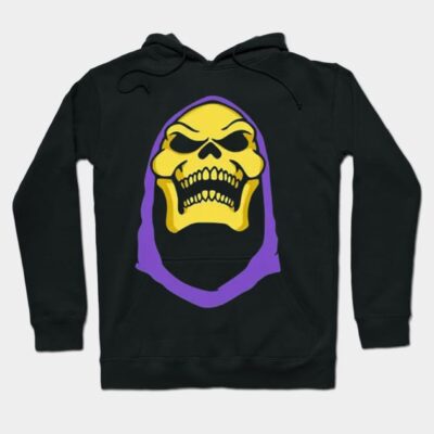 Black hoodie with yellow skull graphic and purple hood design, perfect for casual wear. Made from soft cotton blend.