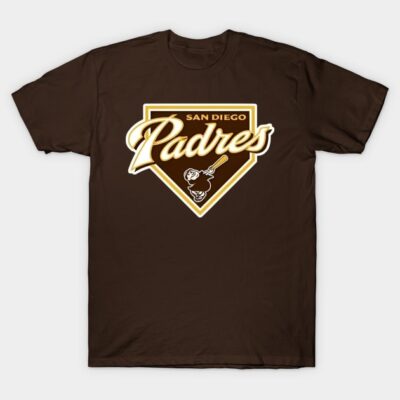 "Brown San Diego Padres logo t-shirt, short sleeve, casual cotton design for sports fans and everyday wear."