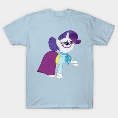 Light blue t-shirt featuring cartoon unicorn in colorful outfit, casual style, cotton material, perfect for fans.