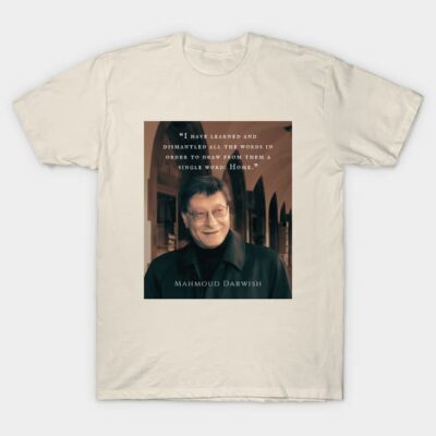 Cream-colored t-shirt featuring an inspirational quote and portrait, casual wear, soft cotton material.
