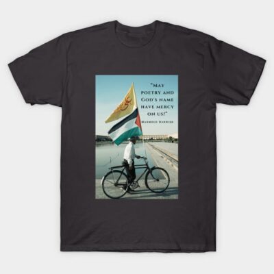 Black t-shirt featuring a cyclist with flags and motivational quote, perfect for casual wear.