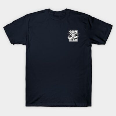 Navy blue cotton t-shirt with white graphic design, casual wear, unisex style, suitable for everyday use.
