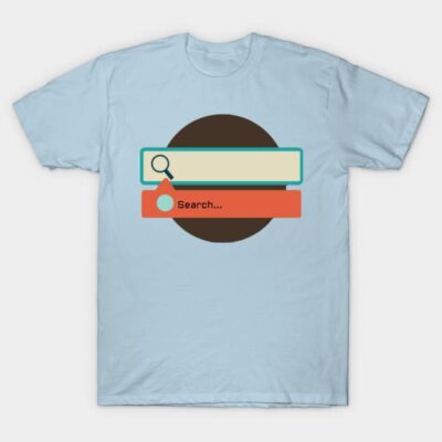 Light blue t-shirt with search bar graphic design, casual style, cotton material, ideal for everyday wear.