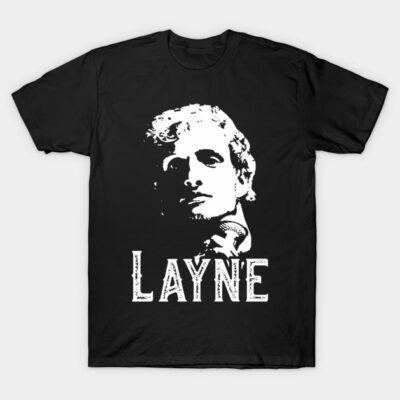 Black graphic t-shirt with bold white print, featuring artistic face and text design, made from soft cotton for casual wear.