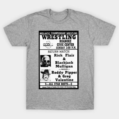 Gray wrestling match poster t-shirt, vintage style, soft cotton, casual wear.