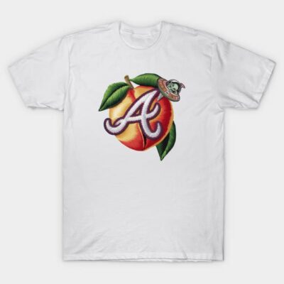 White cotton T-shirt with colorful fruit and letter graphic design, casual style for everyday wear.