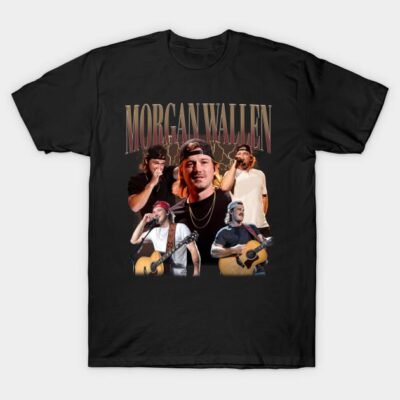 Black graphic t-shirt featuring musicians and text design, casual style, cotton material, perfect for music fans.