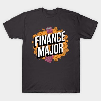Black "Finance Major" t-shirt with vibrant graphic design, perfect for students or professionals in finance.
