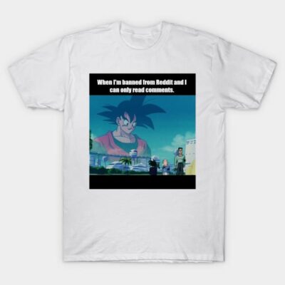 White cotton t-shirt with anime meme print, featuring humorous text, ideal for casual wear and gifting.