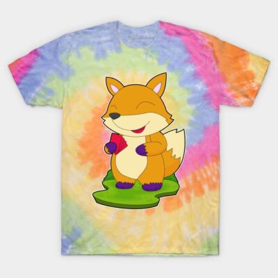 Tie-dye t-shirt with cute fox graphic, colorful casual wear, unisex cotton fabric, playful style for everyday use.