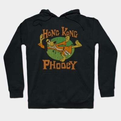 Black Hong Kong Phooey hoodie with retro design, featuring cartoon character, cozy cotton blend, casual wear.