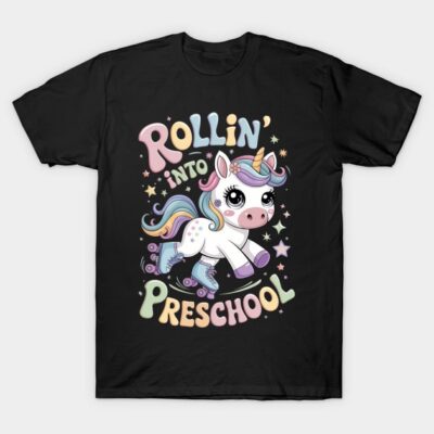 Preschool Back To School First Day Girls PreK Rollin Unicorn T-Shirt by Barton Koss