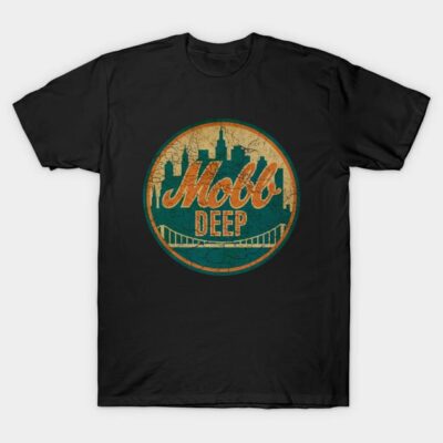 Black graphic t-shirt with vintage cityscape and bridge design, ideal for casual wear. Cotton material for comfort.