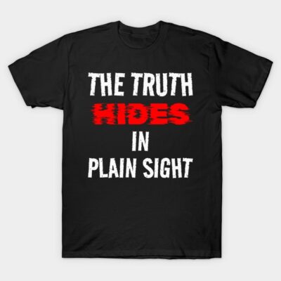 Black cotton t-shirt with bold white and red text design, casual style, perfect for everyday wear.
