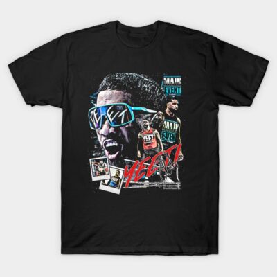 Black graphic T-shirt featuring vibrant wrestling-themed design with bold text and colorful illustrations. Perfect for fans.