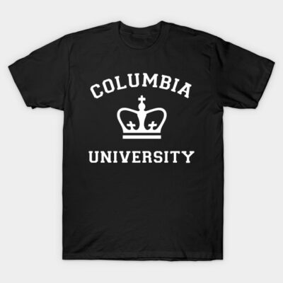 Black cotton t-shirt with "Columbia University" logo in white, casual style, ideal for everyday wear.