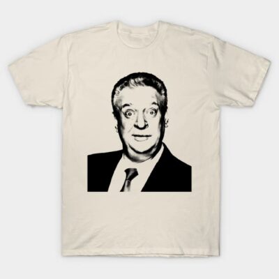White graphic t-shirt featuring a black and white face illustration, casual style, cotton material, unisex design.
