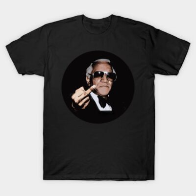 Black t-shirt featuring bold graphic design, casual style, perfect for everyday wear, made from soft cotton material.