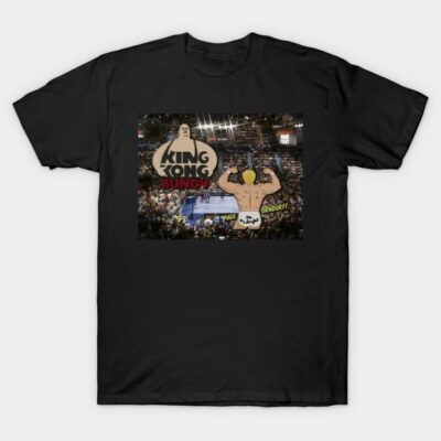 Black graphic t-shirt featuring wrestling-themed design, perfect for sports enthusiasts, made from 100% cotton.