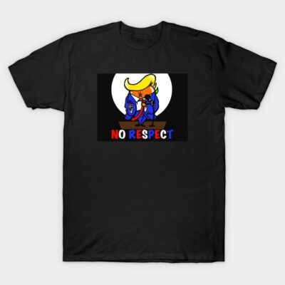 Black graphic t-shirt with cartoon design and "No Respect" text, ideal for casual wear, cotton material.