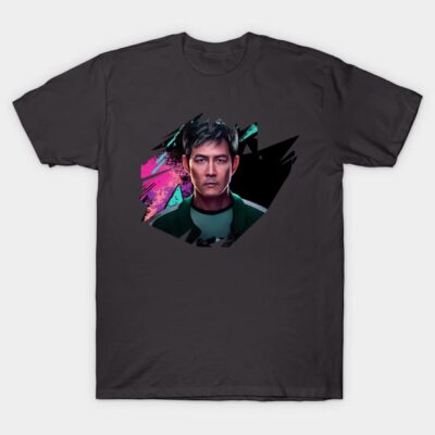 Dark gray graphic T-shirt with colorful abstract design, casual wear, soft cotton fabric, ideal for everyday style.