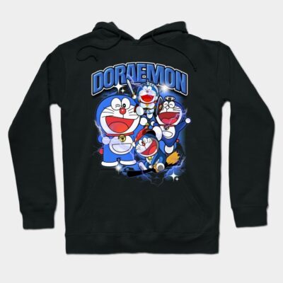 Black hoodie with colorful cartoon design, featuring playful characters; comfortable casual wear for all ages.
