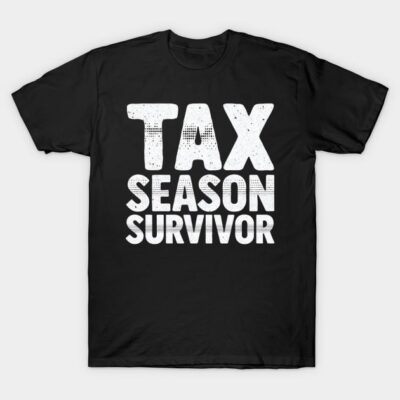 Black "Tax Season Survivor" T-shirt, casual style, cotton material, perfect for accountants or tax professionals.