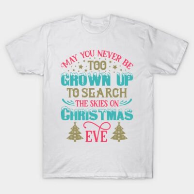 White Christmas Eve t-shirt with festive quote and tree design, perfect for holiday celebrations and gifting.