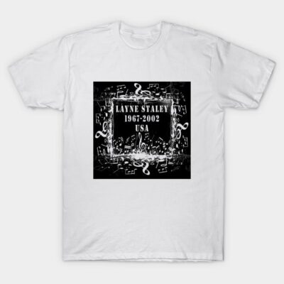 White cotton t-shirt with black musical notes design, featuring text. Casual wear, unisex style.