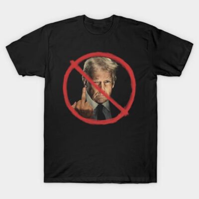 Black graphic t-shirt with red prohibition symbol, casual wear, cotton material, unisex style.