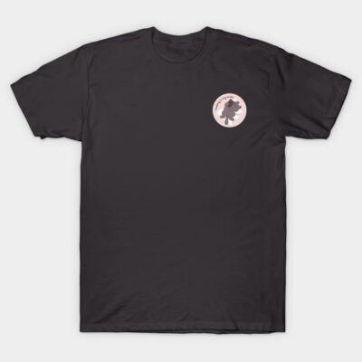 Black cotton t-shirt with small round logo on chest, casual style, perfect for everyday wear.