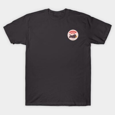 Black cotton t-shirt with playful doodle logo on chest, casual wear, unisex style, perfect for everyday comfort.