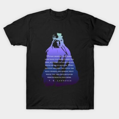 Black T-shirt with purple gradient graphic and T.E. Lawrence quote, casual style, cotton material, unisex.