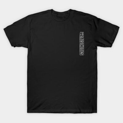 Black cotton t-shirt with vertical "AI Aesthetics" text, casual wear, unisex style, perfect for everyday use.