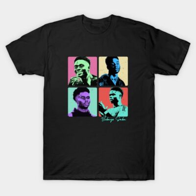 Black graphic t-shirt with colorful pop art design, casual style, soft cotton material, ideal for everyday wear.