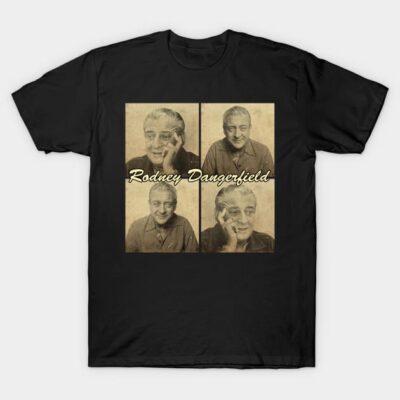 Black vintage graphic T-shirt featuring retro collage design, casual wear, cotton blend fabric, unisex style.