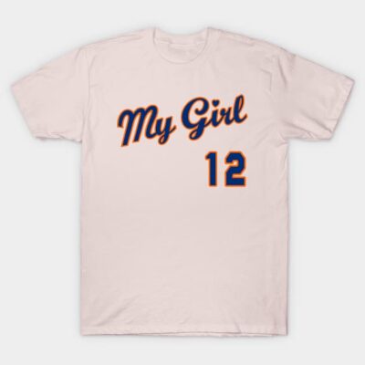 White cotton T-shirt with "My Girl 12" text in blue and orange, casual style, perfect for everyday wear.
