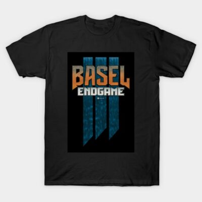 Black graphic t-shirt with "Basel Endgame" text design, casual style, perfect for everyday wear.