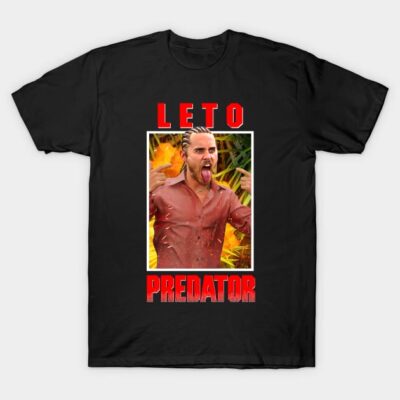 Black graphic T-shirt with bold red text and colorful design, casual style, made from soft cotton for everyday wear.