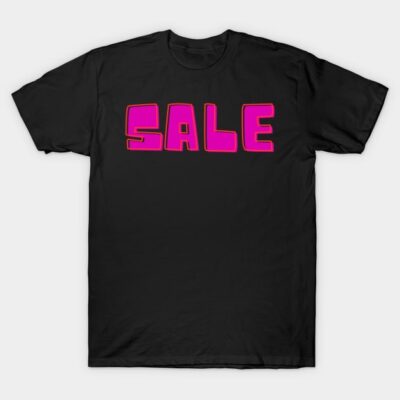 Black cotton t-shirt with bold pink "SALE" print, casual style, perfect for promotional events or everyday wear.
