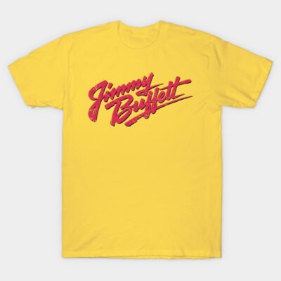 Yellow cotton T-shirt with red vintage script logo, casual style, ideal for everyday wear.