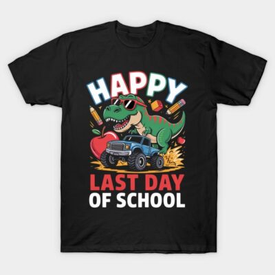 Happy Last Day Of School Student Dinosaur T-Shirt by Michael ONeill