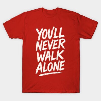 Red graphic t-shirt with bold white text design, casual style, ideal for everyday wear and comfortable fit.