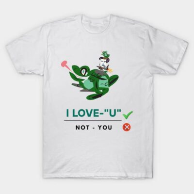 White t-shirt featuring playful green frog graphic and humorous text, perfect for casual wear and gifting.