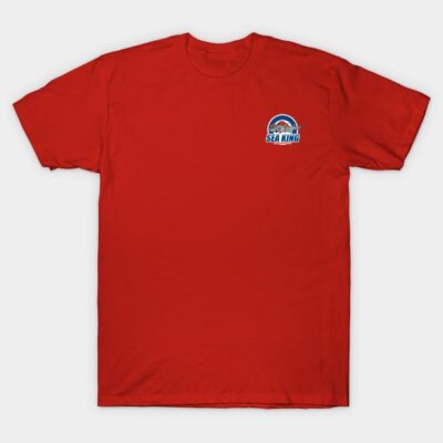 Red cotton t-shirt with "Sea King" logo, casual style, perfect for everyday wear, durable material, short sleeves.