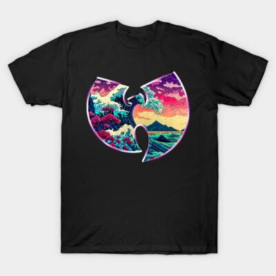 Black cotton T-shirt with colorful abstract graphic design, casual wear, unisex style, perfect for everyday use.