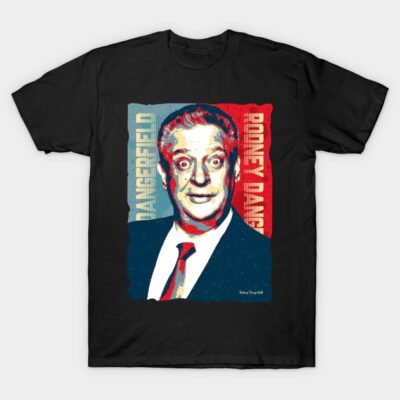 Black graphic t-shirt featuring retro-style pop art design, perfect for casual wear and comfortable style.